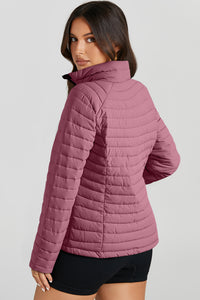 Silvery Solid Color Quilted Zip-up Puffer Jacket