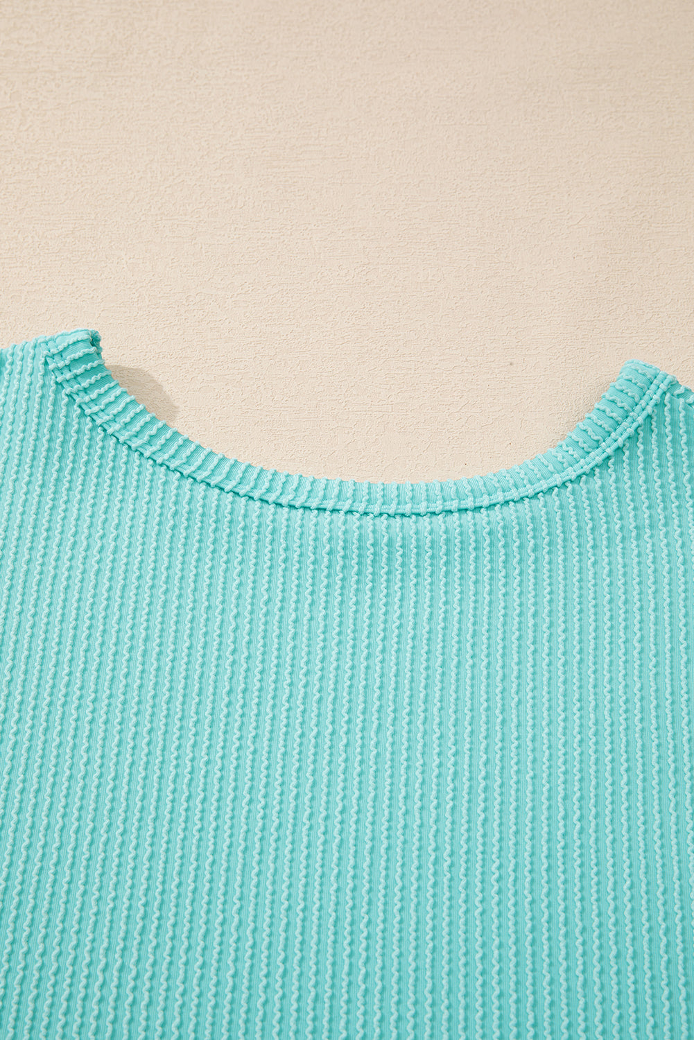 Aqua Blue Corded Long Sleeve Knit Top