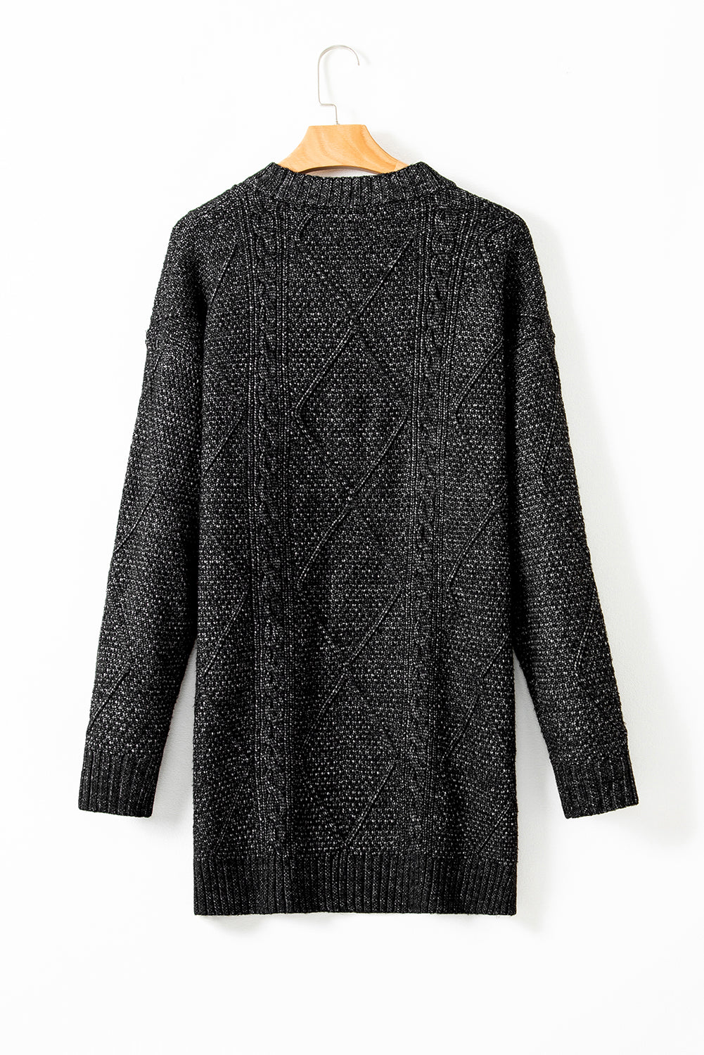 Black Drop Shoulder Loose Fit Cable Knit Sweater Dress