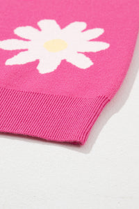 Bright Pink Daisy Crew Neck Long Sleeve Sweater