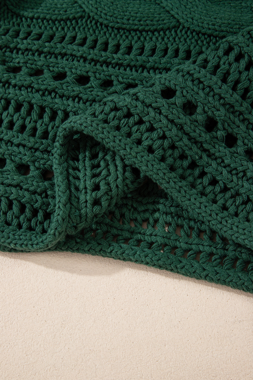 Pine Green Open Stitch Cable Knit Cropped Sweater