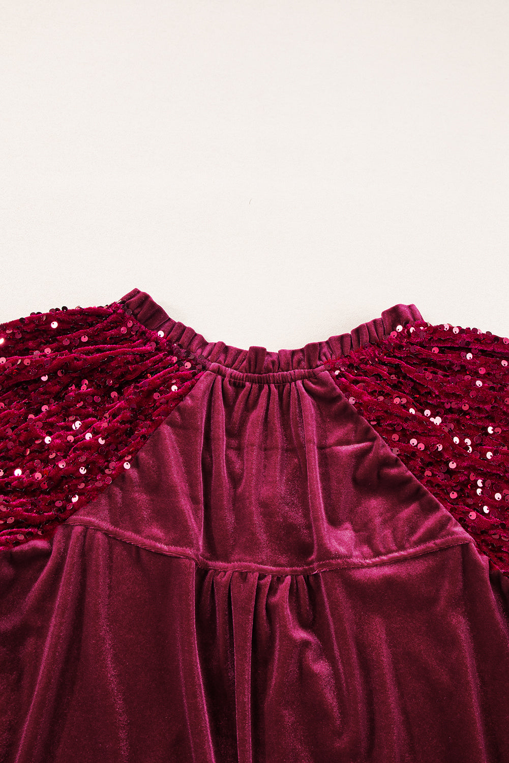 Burgundy Sequin Sleeve Button Up Velvet Top