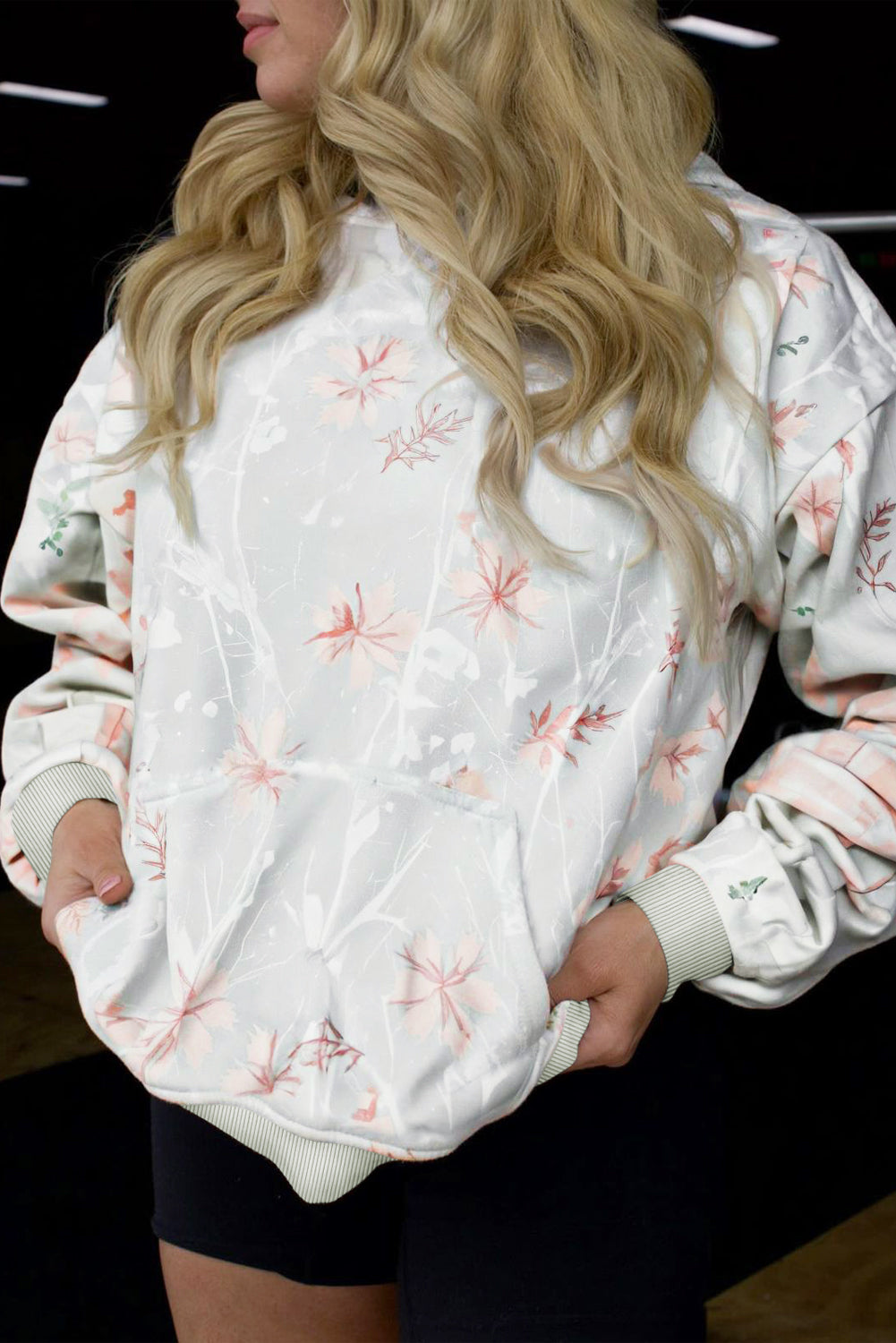 Pink and White Floral Print Plus Size Hoodie
