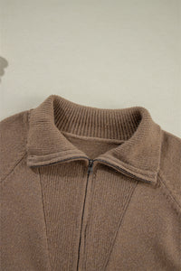 Light Brown Western Aztec Design Full Zip Collared Sweater