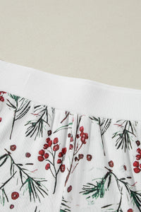 Holiday Holly Print on White Thermal Lounge Set