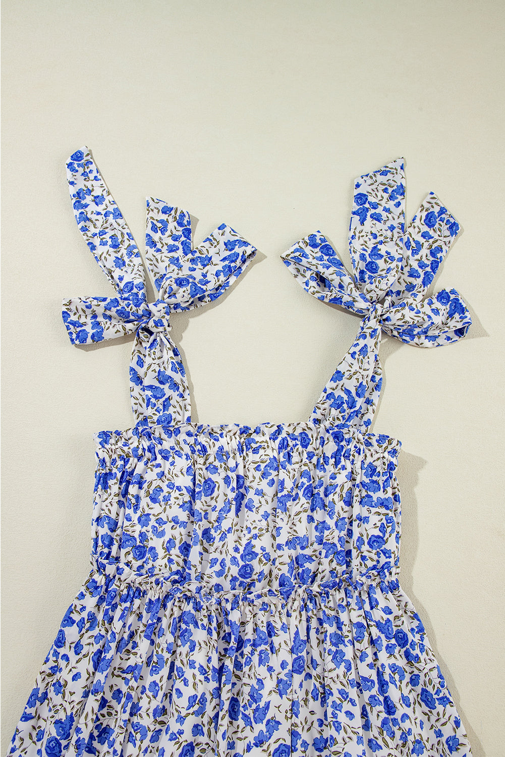 Blue Mini Floral Adjustable Shoulder Strap Tiered Babydoll Dress