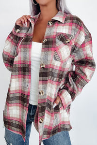 Pink Plaid Button Up Shirt with Chest Pockets