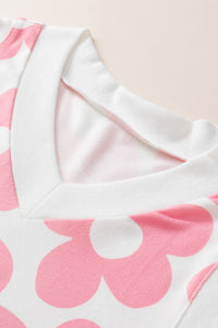 Pink Cute Flower V-Neck Knit Tank Top