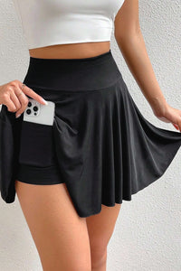 Black High Waist Phone Pocket Lined Mini Skort