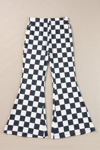 Black Checkered High Rise Casual Flared Pants