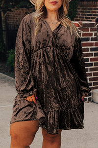 Plus Size Velvet Babydoll Mini Dress with Pockets