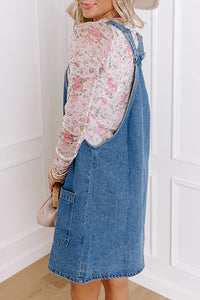 Denim Button Down Overall Dress with Pockets