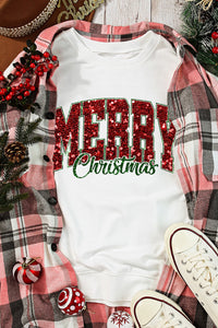 White Merry Christmas Graphic Crewneck Pullover