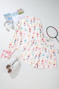 Plus Size Wine Glass Print Pink Bow Tie Shorts Pajama Set