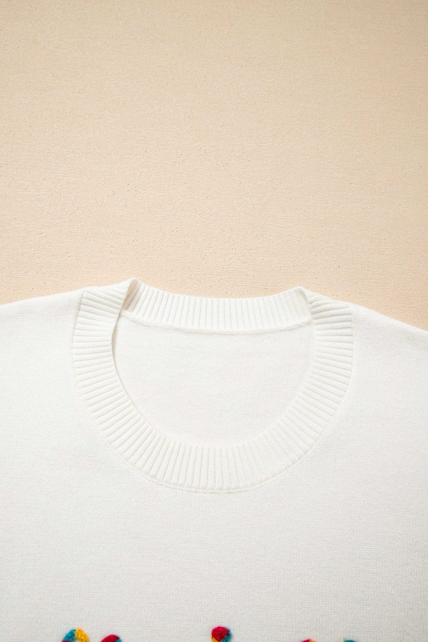 White Colorful Holly Jolly Embossed Lettering Christmas Sweater