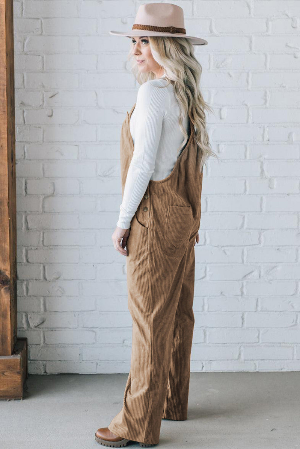 Forest Green Khaki or Black Solid Pocketed Loose Fit Corduroy Overalls