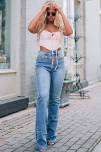 Pearl Accented Boot Cut Stretch Denim Jeans