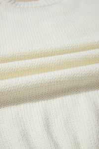 White Flower Embossed Neckline Puff Sleeve Sweater