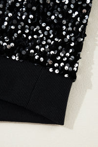 Black Sequined Long Sleeve Cropped Pullover