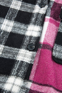 Black & Fuchsia Plaid Colorblock Shacket