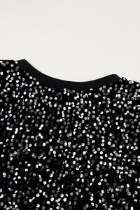 Black Sequined Long Sleeve Cropped Pullover