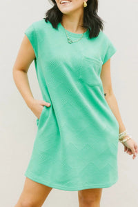 Textured Cap Sleeve Dress with Pockets in Mint or Pink