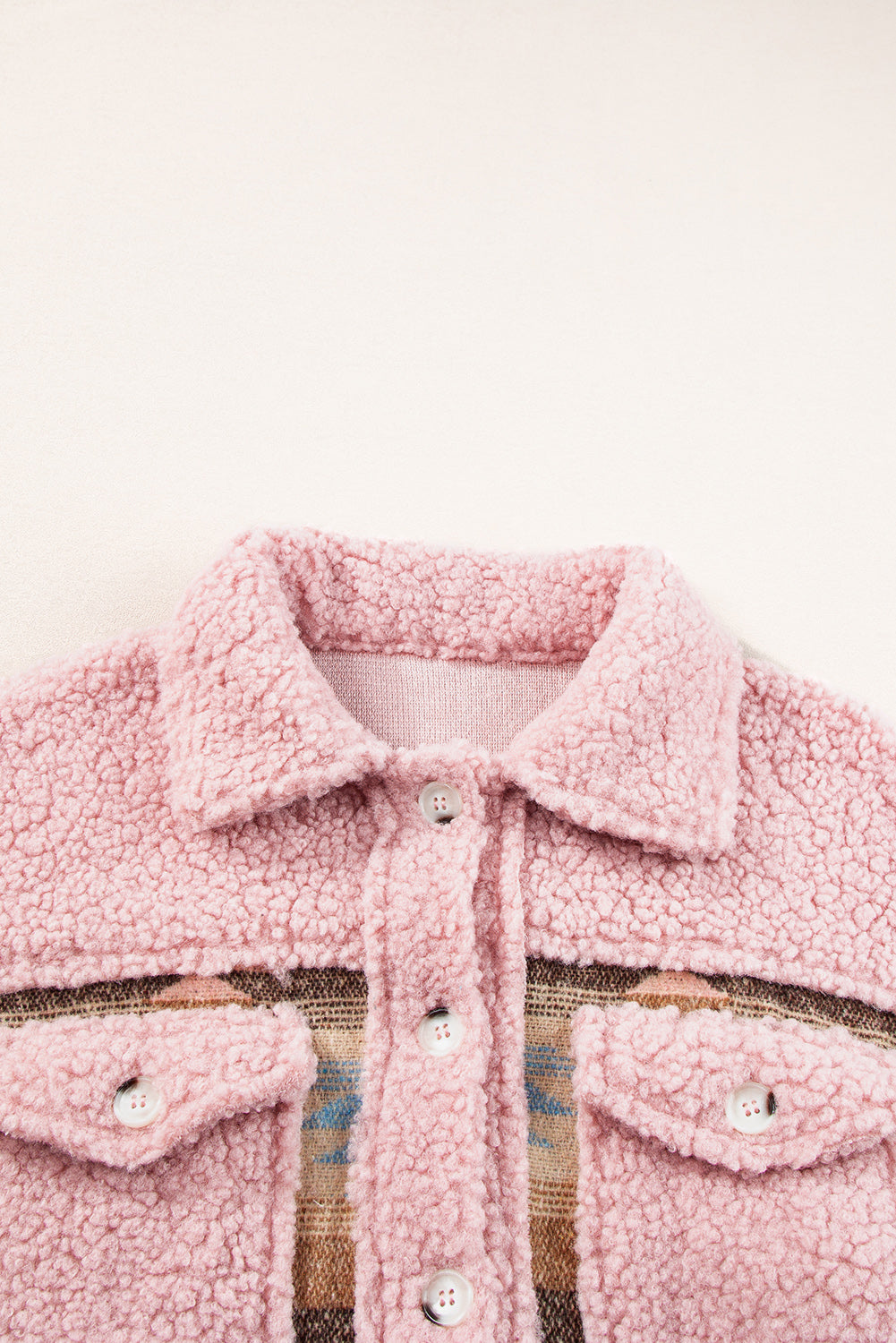 Pink Western Aztec with Chest Pockets Sherpa Shacket