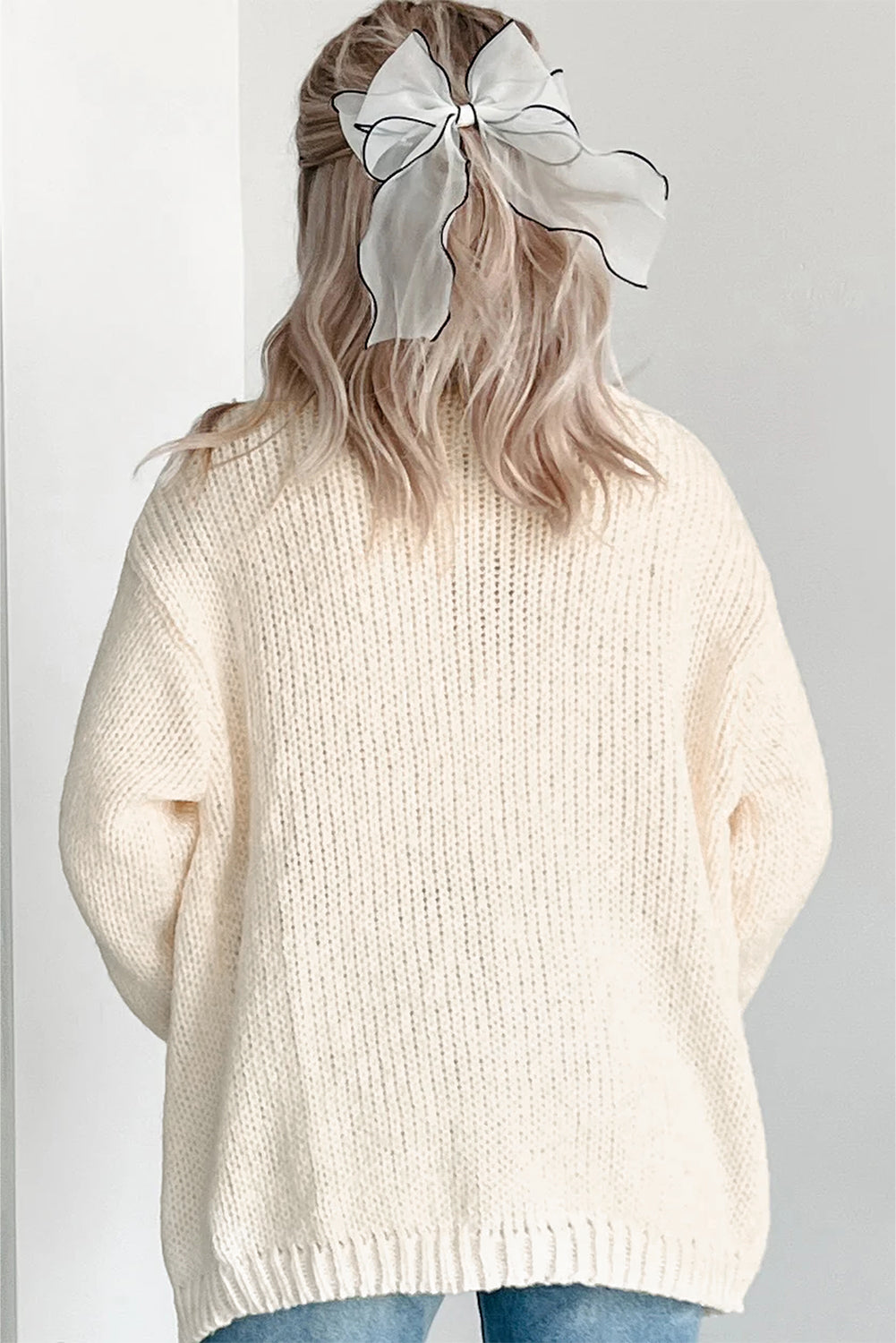 Cream Pumpkin Applique Open Front Drop Shoulder Long Cardigan