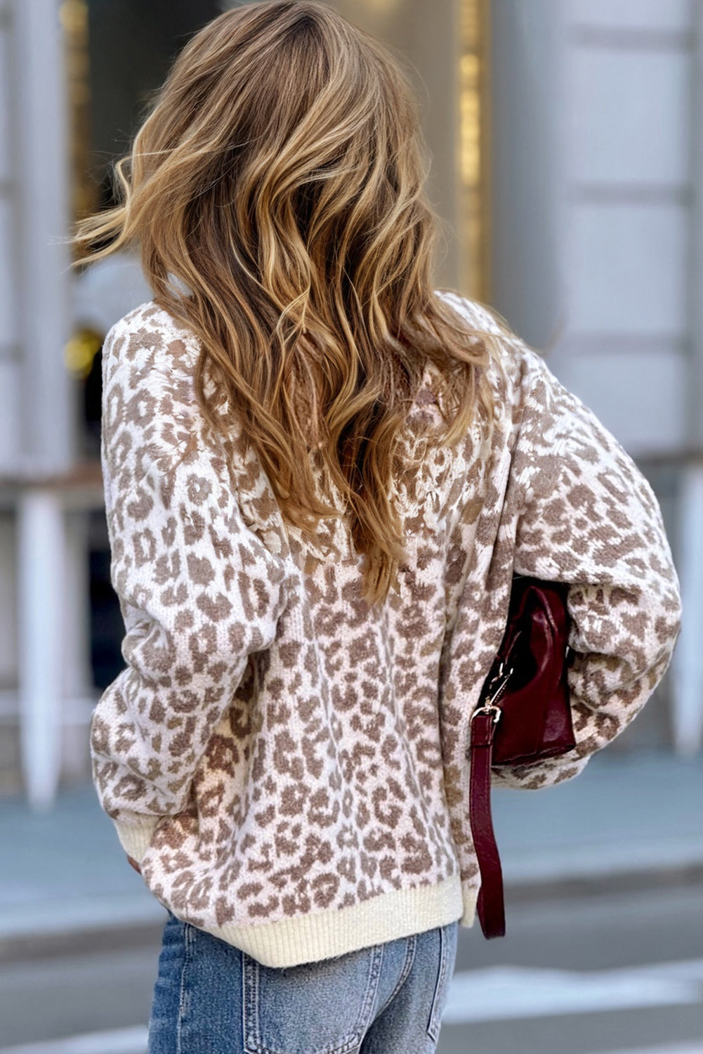 Leopard Print Drop Shoulder Button Down Cardigan Sweater