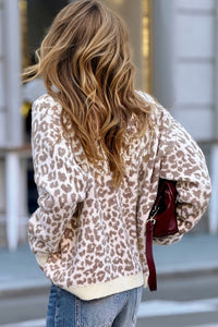 Leopard Print Drop Shoulder Button Down Cardigan Sweater
