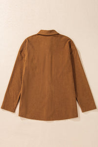 Rustic Brown Textured Flap Chest Pockets Snap Up Oversized Shirt