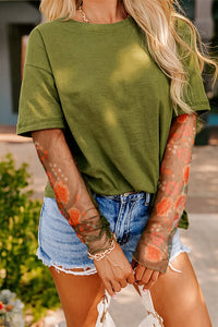 Moss Green with Sheer Floral Sleeved Shirt