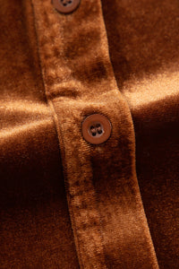 Chestnut Brown Button Down Chest Pocket Velour Loose Shirt