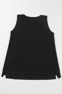 Black Scoop Neck Waffle Knit Flowy Tank Top