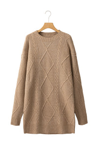 Beige Cable Knit Drop Shoulder Loose Fit Sweater Dress