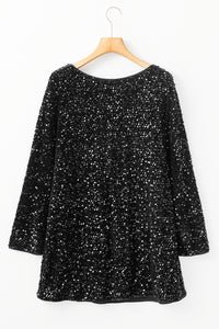 Black Sequin Long Sleeve Tied Open Back Mini Dress