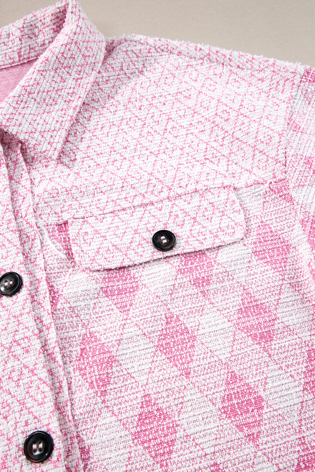 Pink Geometric Design Textured Button Up Shacket