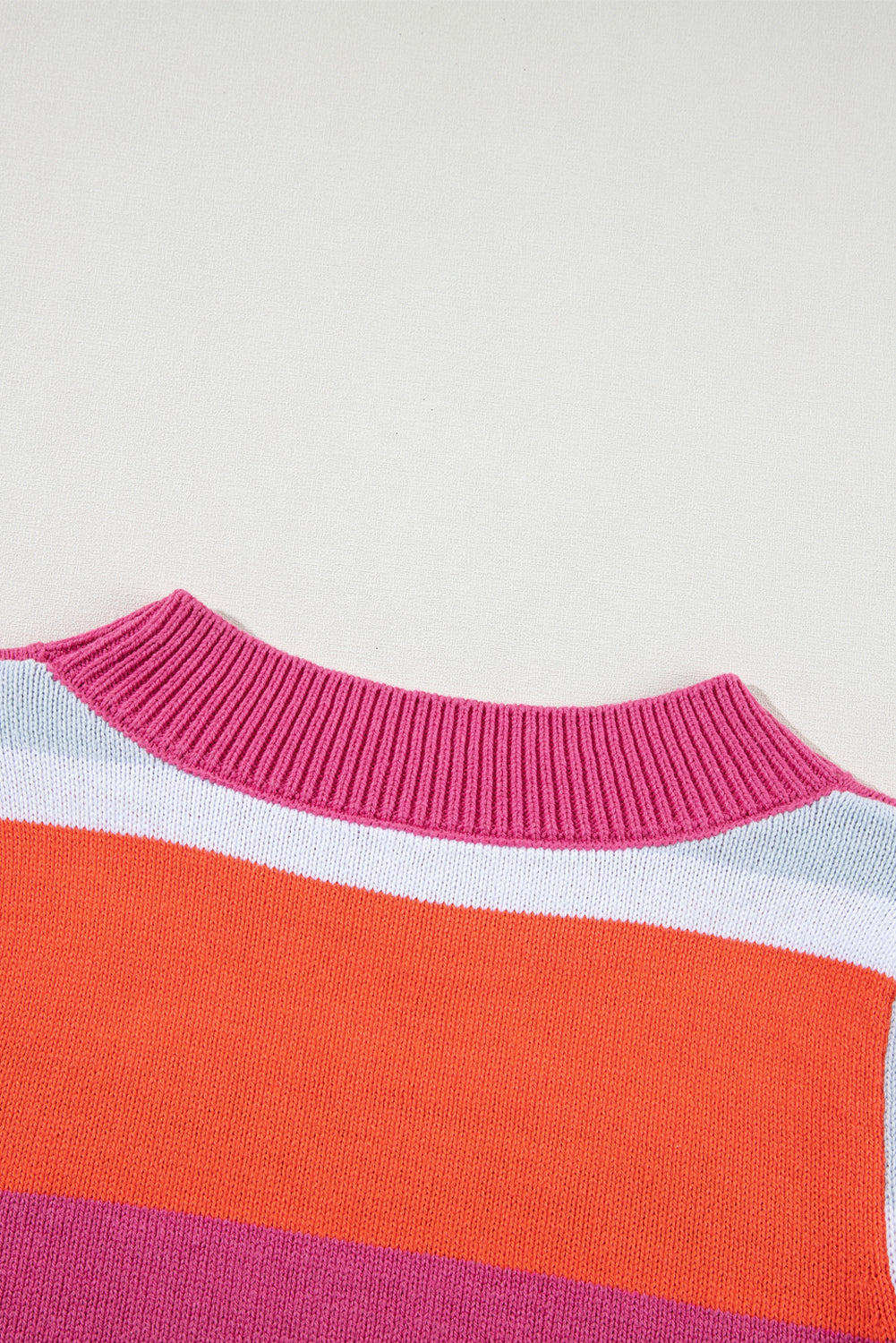 Bright Pink and Orange Striped Cropped Short Sleeve Sweater