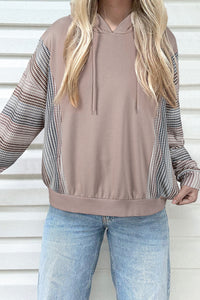 Taupe and Blue Houndstooth Colorblock Hoodie