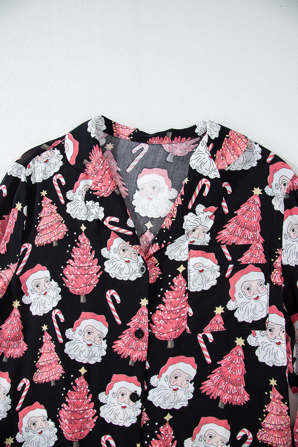 Black with Pink Christmas Trees & Santas Pajama Set