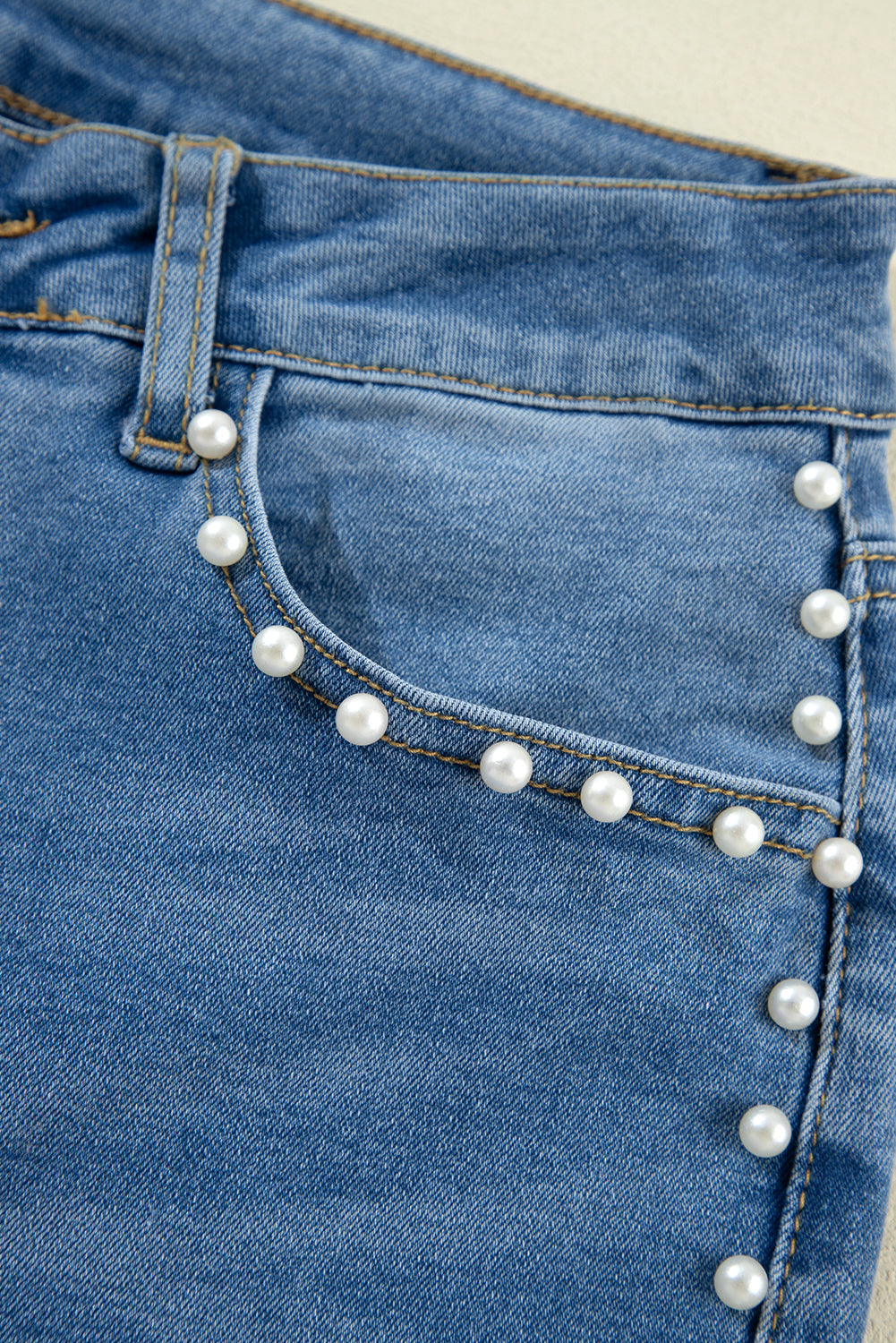 Pearl Accented Boot Cut Stretch Denim Jeans