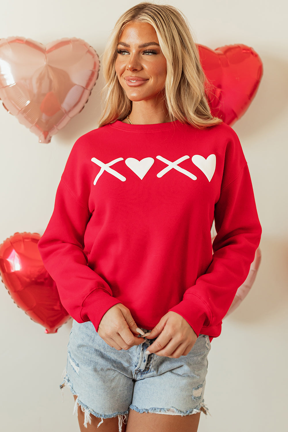 Red Valentines Heart XOXO  Graphic Print Sweatshirt