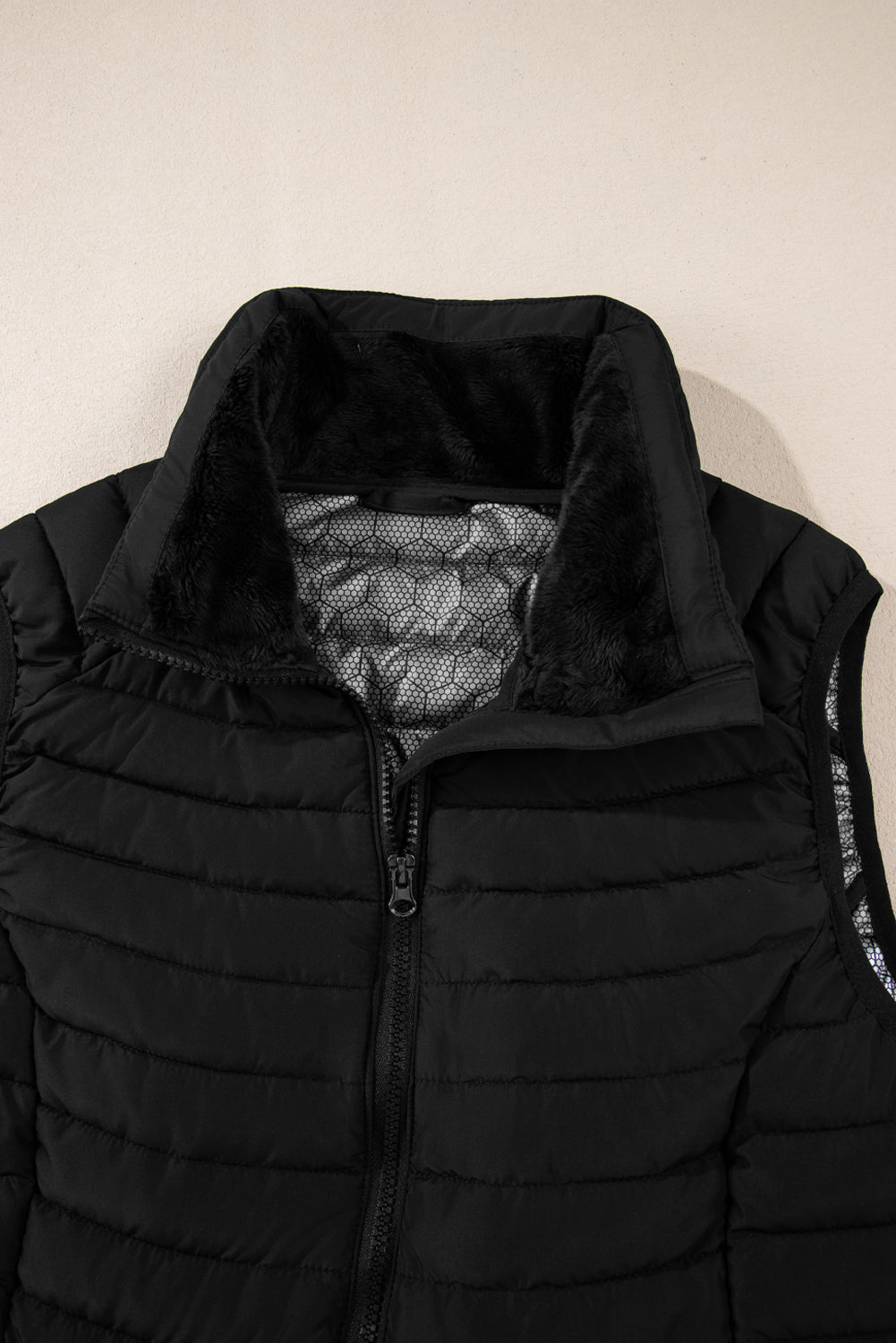 Quilted Full Zip Fuzzy Collar Puffer Vest