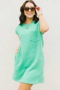 Textured Cap Sleeve Dress with Pockets in Mint or Pink