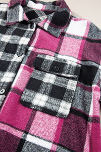 Black & Fuchsia Plaid Colorblock Shacket