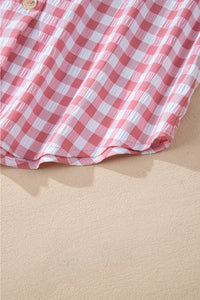 Pink Gingham Button Up Collared Shirt with Chest Pockets