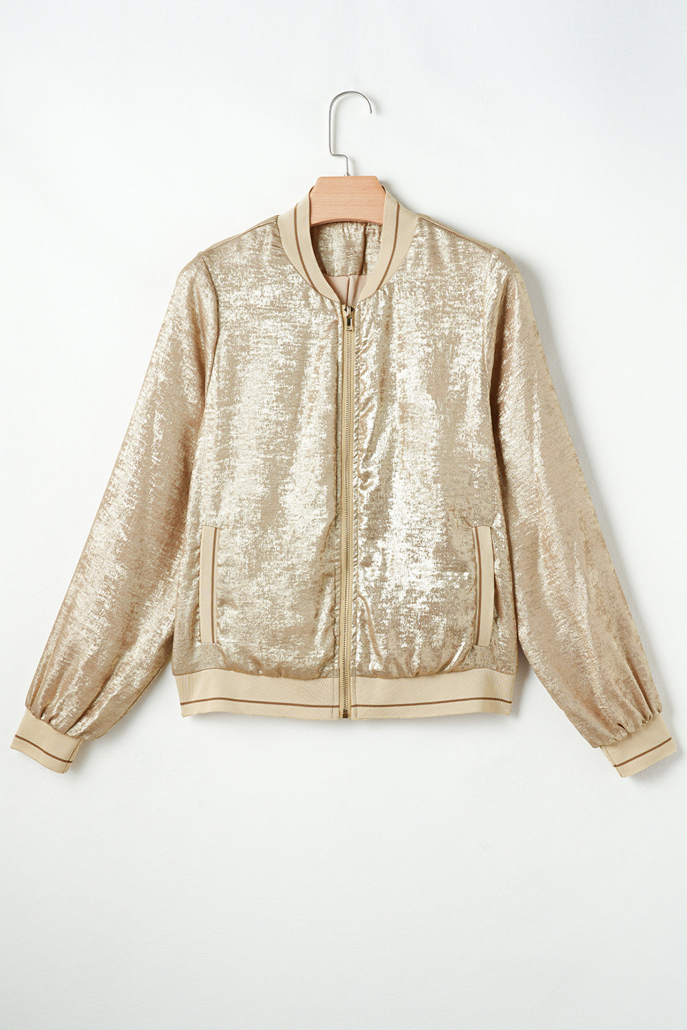 Gold Metallic Zip up Baseball Jacket