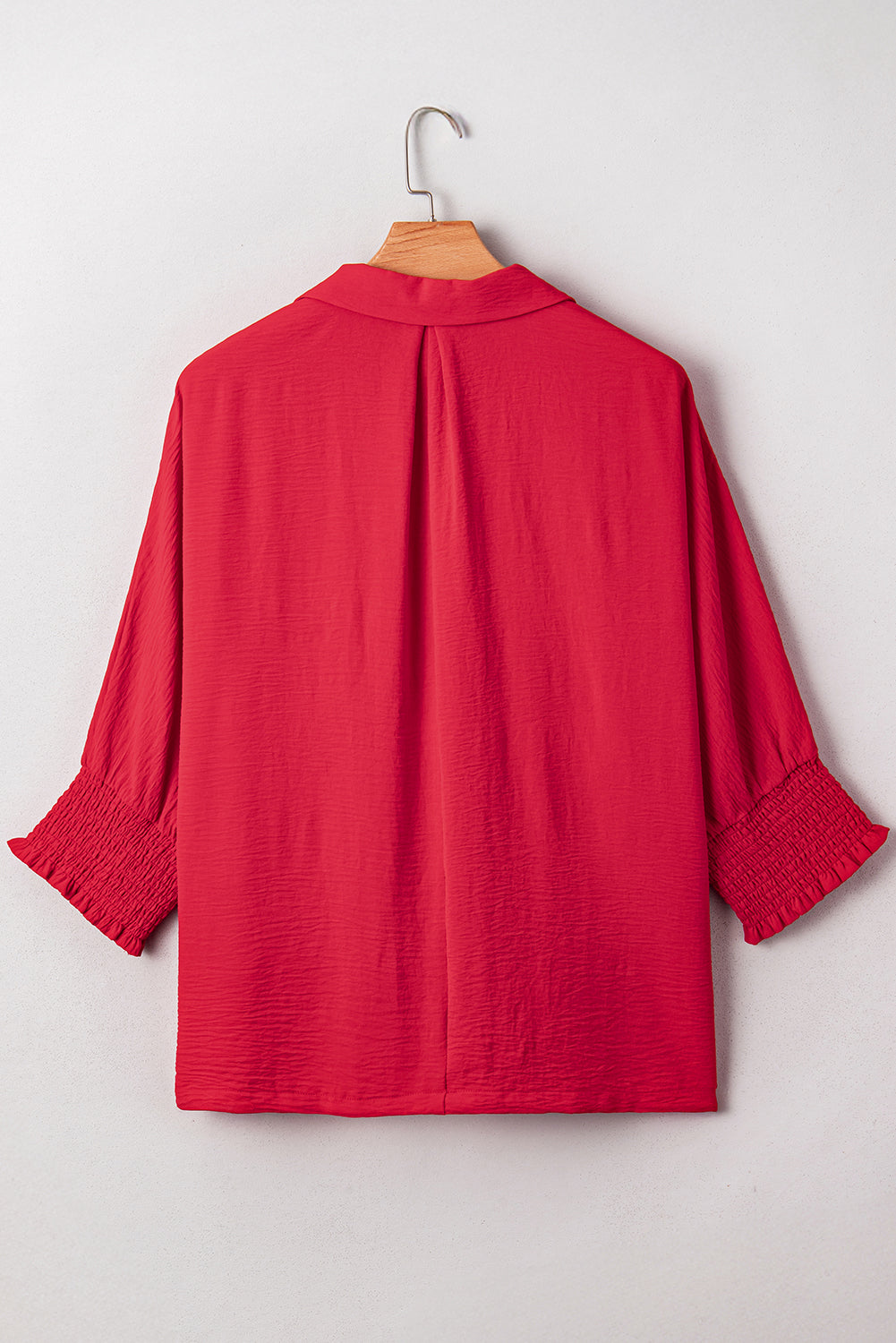 Plus Size Red Smocked Cuff 3/4 Dolman Sleeve Oversized Tunic Blouse