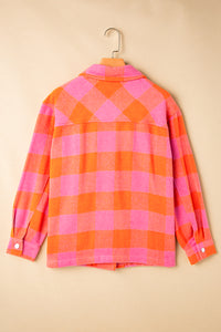 Orange and Pink Checkered Button Down Collared Jacket