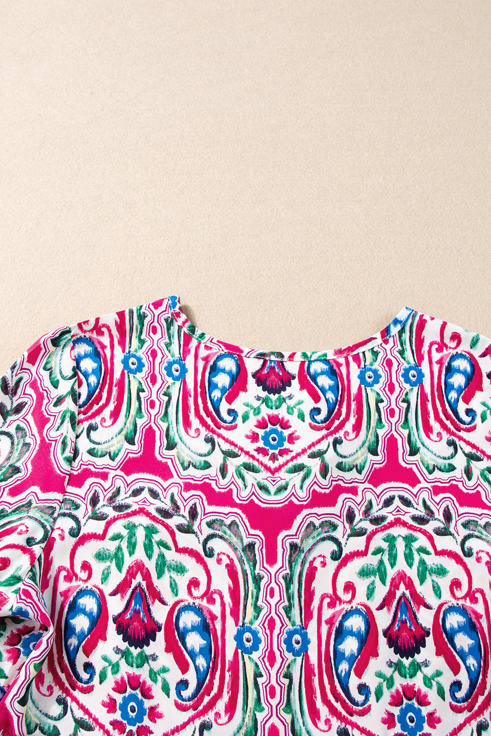 Fuchsia Pink Bohemian Print Tie Neck Ruffled Mini Dress